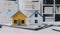 Female woman hands holding home model, small miniature white toy house. Mortgage property insurance dream moving home and real