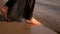 Female women legs barefoot on the sand beach in to the water