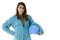 Female worker with coverall and helmet