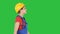 Female worker in hardhat walking happy construction and architecture concept on a green screen, chroma key.