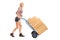 Female worker pushing a handtruck