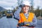 Female worker road construction