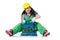 The female workman in green overalls isolated on