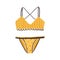 Female yellow striped underwear. Women fashion lingerie with bra and panties. Brassiere with crosswise straps on back