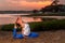 Female Yoga Model Eka Pada Rajakapotasana Mermaid Pose Beach