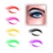 Females eyes with different makeup eyeshadow colors. Set of colorful eyeshadows and realistic eye on white background