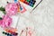 Feminine business mockup with pink peonies, watercolors