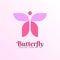 Feminine butterfly logo in pink and purple. Golden ratio in butterfly logo