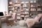 Feminine home office interior design, pink colour modern office workspace. generative ai