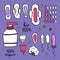 Feminine hygiene doodle icon set, vector illustration