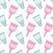 Feminine hygiene products sketch. Seamless pattern with hand-drawn cartoon icon - menstrual cup. Vector illustration -