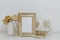 Feminine Mockup vintage gold frame with fluffy branches