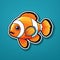 Feminine Sticker Art Clown Fish Illustration On Blue Background