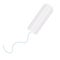 Feminine tampon, white tampon with blue thread. tampon in plastic pack, swab with applicator. Menstruation days