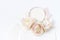 Feminine wedding, birthday desktop mock-up scene. Porcelain plate, blank craft paper greeting cards, silk ribbon, blush