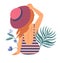 Feminine woman wearing summer hat, tropics rest