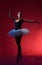 Feminine young ballerina dancing in red studio