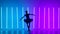 Feminine young graceful ballerina dancing elements of classical ballet in a dark studio against a background of blue and