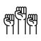 Feminism movement icon, fists raised up, female rights pictogram line style