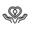 Feminism movement icon, hands heart love gender sign, female rights pictogram line style