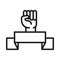 Feminism movement icon, raised hand emblem power, female rights pictogram line style