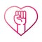 Feminism movement icon, raised hand in heart, female rights gradient style