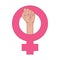 Feminism symbol with female fist raised up. Girl Power concept. Symbol of feminist movement with hand-drawn girl`s fist gesture.