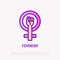 Feminism thin line icon: girl power symbol. Modern vector illustration