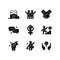 Feminist movement black glyph icons set on white space