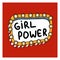 A feminist poster on red background. Bright color. Illustration in the Doodle style. Many elements. Sticker for girls