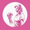 A feminist symbol that has a fist, in the style of light white and magenta. Generative AI