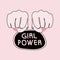 Feminist vector illustration femail fist and lettering GIRL POWER