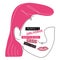 Feminist women face with label quote GIRL POWER, BORN TO BE FREE, PERFECT, LESS and MUST HAVE. Vector illustration for