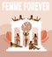 Femme forever. Vector  hand drawn illustration of girls in swimsuits in glazebo isolated.