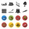 Fence, chisel, stump, hacksaw for wood. Lumber and timber set collection icons in black,flet style vector symbol stock