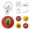 Fence, chisel, stump, hacksaw for wood. Lumber and timber set collection icons in outline,flat style vector symbol stock