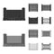 A fence of metal and bricks,wooden palisade. A different fence set collection icons in black,monochrom style vector