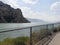 A fence protects the roadside at the Buffalo Bill Reservoir and Dam in Wyoming