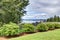 Fenced backyard with water view