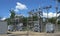 Fenced electrical power substation