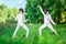 Fencer women fighting over beautiful nature