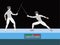 Fencers with a saber on competition or training, vector illustration