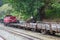 Fenchihu,taiwan-October 15,2018:Red train stop in fenchihu train station at alishan mountain,taiwan.