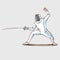 Fencing athlete with sword, hand drawing