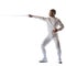 Fencing athlete wins the competition isolated in white background