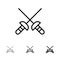 Fencing, Sabre, Sport Bold and thin black line icon set