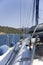 Fender buoys on sailboat side with ropes