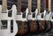 Fender Telecaster guitar display at a music store. Teles are world renowned for their distinctive twangy sound