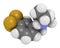 Fenfluramine weight loss drug molecule (withdrawn). Atoms are represented as spheres with conventional color coding: hydrogen (