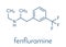 Fenfluramine weight loss drug molecule withdrawn. Skeletal formula.